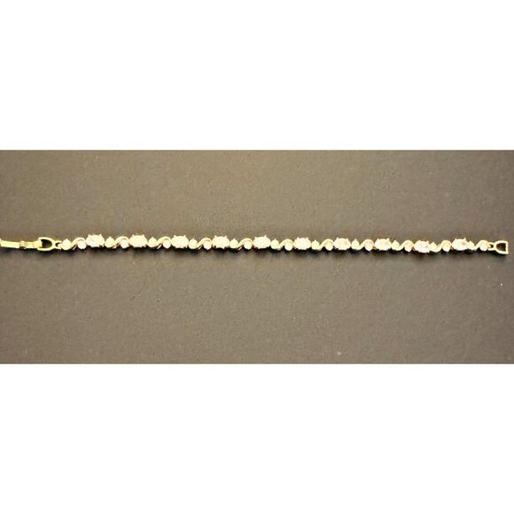 Gold Tone XP Tennis Bracelet 6.5” Sparkly Round CZ Stones Infinity Link - Picture 2 of 6